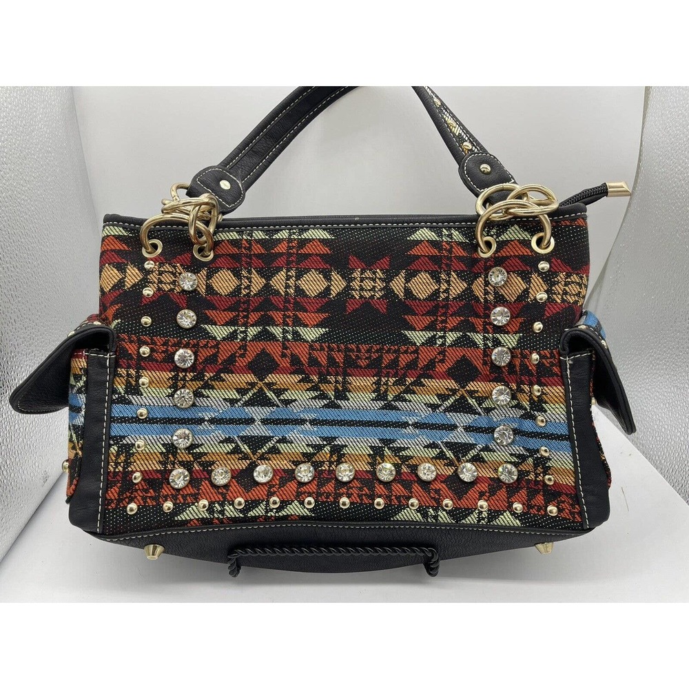 Aztec Chevron‎ Western Tribal Woven &  Leather Purse & Concealed Carry CCW Bag